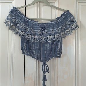 American Eagle Cropped Floral Off the Shoulder Top